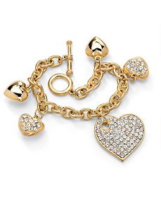 Crystal Multi-Heart Charm Bracelet by PalmBeach Jewelry