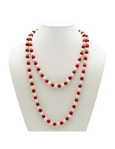 Red and White Pearl Necklace by PalmBeach Jewelry
