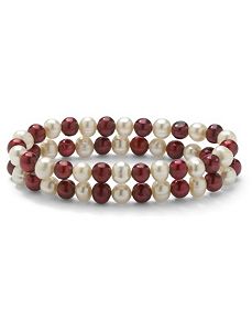 Red and White Pearl Bracelet Set by PalmBeach Jewelry