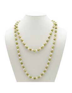 Green and White Pearl Necklace by PalmBeach Jewelry