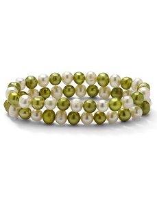 Green and White Pearl Bracelet Set by PalmBeach Jewelry