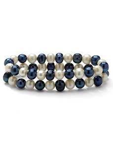 Navy Blue/White Pearl Bracelet Set by PalmBeach Jewelry