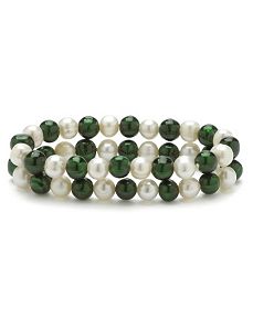Green and White Pearl Bracelet Set by PalmBeach Jewelry
