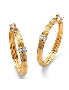 Cubic Zirconia Ribbed Hoop Earrings by PalmBeach Jewelry