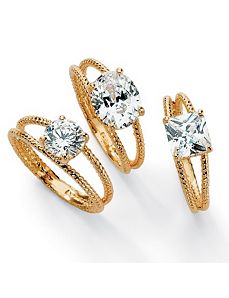 Set of 3cubic zirconia Ribbed Stack Rings by PalmBeach Jewelry