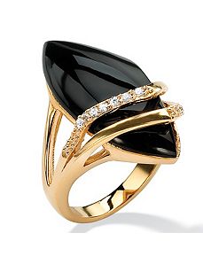 Marquise-Shaped Onyx andcubic zirconia Ring by PalmBeach Jewelry