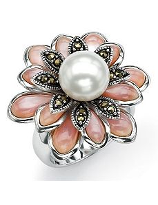 Cultured Pearl Marcasite Ring by PalmBeach Jewelry