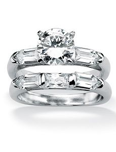 Cubic Zirconia Squared Wedding Ring Set by PalmBeach Jewelry