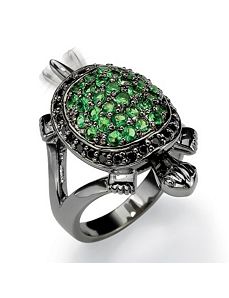 Green Glass/Cubic Zirconia Turtle Ring by PalmBeach Jewelry