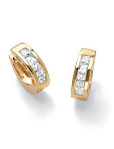 Cubic Zirconia Huggie Hoop Pierced Earrings by PalmBeach Jewelry