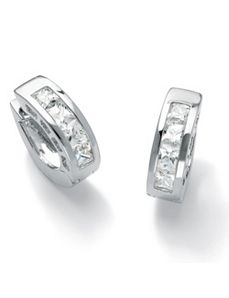 Cubic Zirconia Huggie Hoop Pierced Earrings by PalmBeach Jewelry