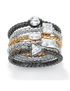 Set of Five Cubic Zirconia Stackable Rings by PalmBeach Jewelry