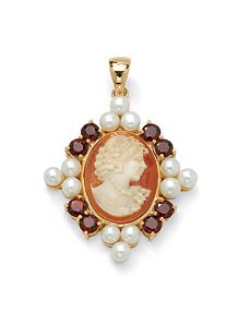 Cameo, Pearl and Garnet Pendant by PalmBeach Jewelry