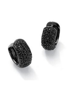 Black Cubic Zirconia Huggie Pierced Earrings by PalmBeach Jewelry