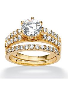 Round Triple-Row Wedding Ring Set by PalmBeach Jewelry
