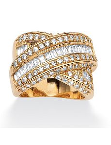 Multi-Row Cubic Zirconia Crossover Ring by PalmBeach Jewelry