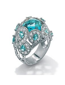 Simulated Aquamarine and Cubic Zirconia Ring by PalmBeach Jewelry