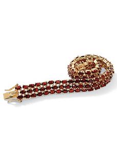 Oval-Cut Garnet Triple-Row Bracelet by PalmBeach Jewelry