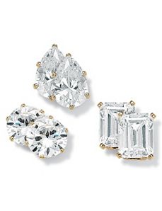 Three-Pair Set of Cubic Zirconia Stud Earrings by PalmBeach Jewelry