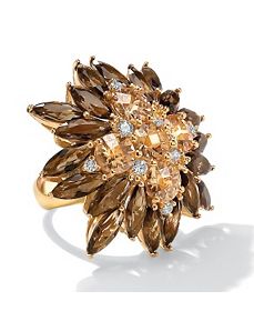 Champagne & White Cubic Zirconia Flower Ring by PalmBeach Jewelry