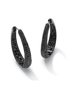 Black Cubic Zirconia Huggie Hoop Earrings by PalmBeach Jewelry