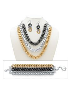 Triple-Row Curb-Link Jewelry Set by PalmBeach Jewelry