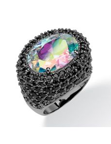 Aurora Borealis/Black Cubic Zirconia Ring by PalmBeach Jewelry