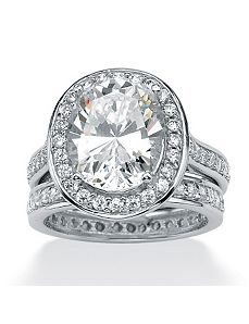 Oval and Round Cubic Zirconia Eternity Ring Set by PalmBeach Jewelry