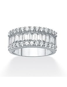 Emerald and Round Cubic Zirconia Ring by PalmBeach Jewelry