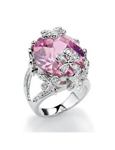 Pink and White Cubic Zirconia Flower Ring by PalmBeach Jewelry