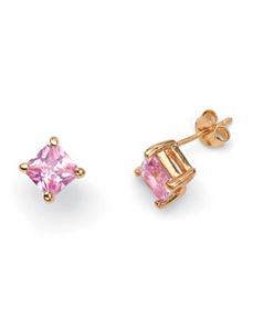 Princess-Cut Pink Pierced Earrings by PalmBeach Jewelry