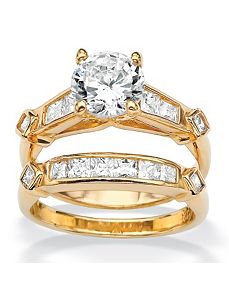 Round and Princess-Cut Cubic Zirconia Ring Set by PalmBeach Jewelry