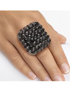 Black Crystal Square Stretch Ring by PalmBeach Jewelry