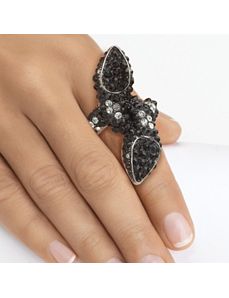 Black & White Crystal Stretch Ring by PalmBeach Jewelry