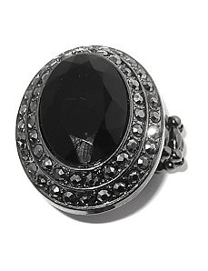 Black and Grey Crystal Stretch Ring by PalmBeach Jewelry