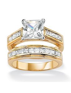 Princess-Cut Cubic Zirconia Wedding Ring Set by PalmBeach Jewelry