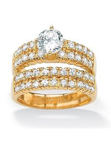 Round Cubic Zirconia Double-Row Wedding Set by PalmBeach Jewelry