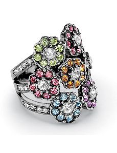 Multi-Colored Crystal Flower Ring by PalmBeach Jewelry