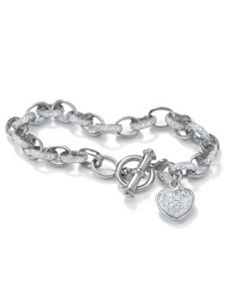 Diamond Accent Heart Charm Bracelet by PalmBeach Jewelry