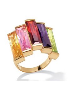 Multi-Cubic Zirconia 18k/SS Row Ring by PalmBeach Jewelry