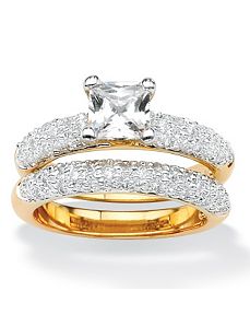 Princess and Round Cubic Zirconia Wedding Set by PalmBeach Jewelry