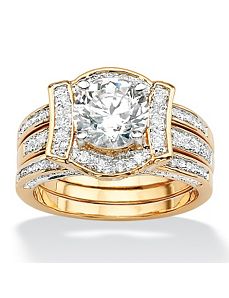 Round Cubic Zirconia Interlocking Wedding Set by PalmBeach Jewelry