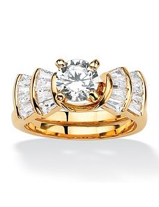 Round and Baguette Cubic Zirconia Step Ring by PalmBeach Jewelry