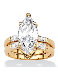 Marquise and Baguette Cubic Zirconia Ring Set by PalmBeach Jewelry