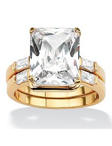 Octagon and Baguette Cubic Zirconia Ring Set by PalmBeach Jewelry