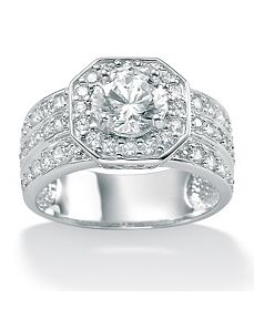 Round Cubic Zirconia Octagon-Shaped Ring by PalmBeach Jewelry