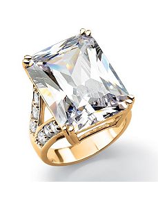 Emerald-Cut and Round Cubic Zirconia Ring by PalmBeach Jewelry