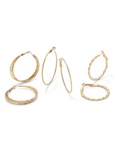 Three-Pair Hoop Pierced Earring Set by PalmBeach Jewelry
