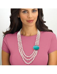 Freshwater Pearl/Turquoise Necklace by PalmBeach Jewelry