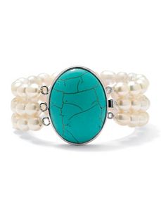 Freshwater Pearl/Turquoise Bracelet by PalmBeach Jewelry